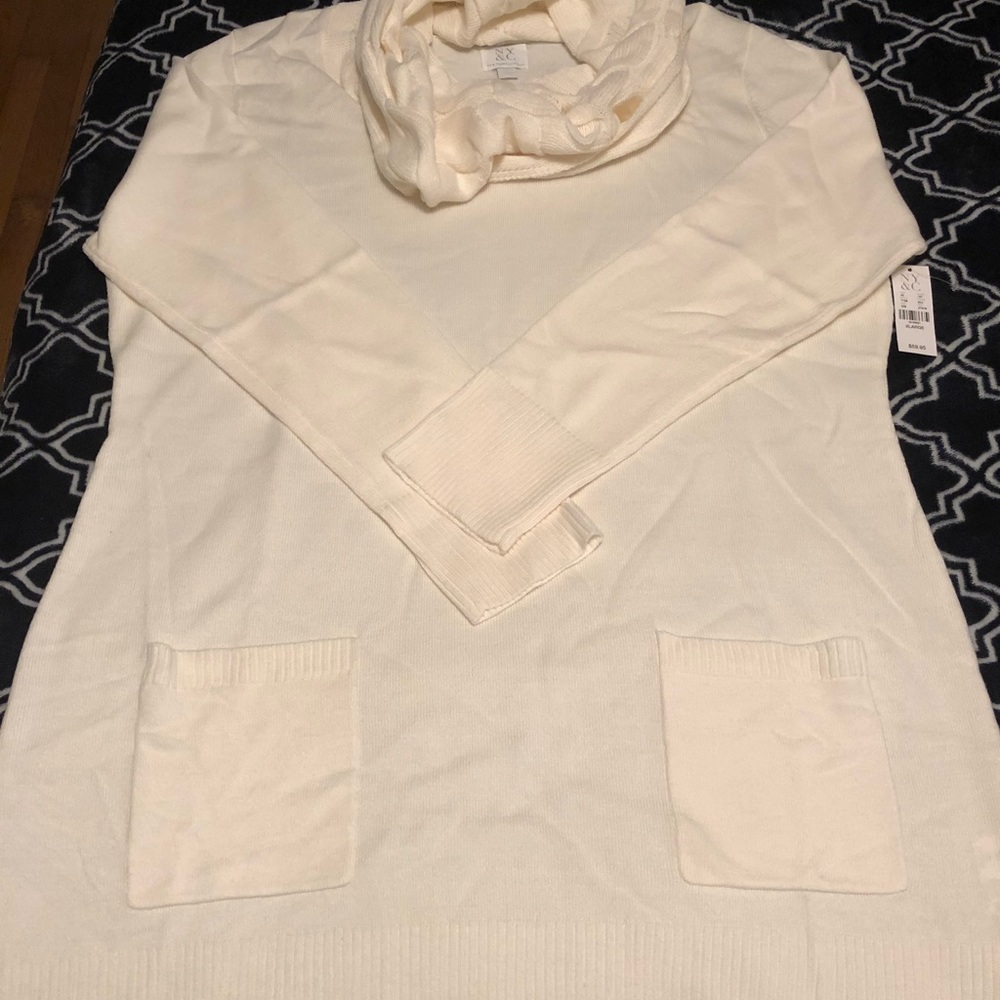 Cowl neck lightweight sweater dress
